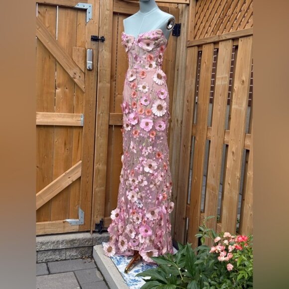 🆕 BRONX & BANCO 🧿 NWOT Jasmine Floral-Appliqued Gown, Pastel Pink Sz M US 6 - Picture 6 of 16